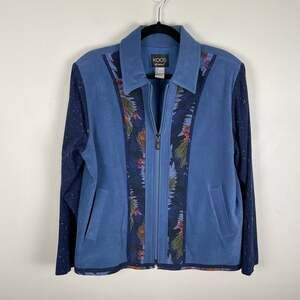 KOOS of Course! Vintage Jacket Womens M Blue Floral Colorblock Boho Artsy Hippie